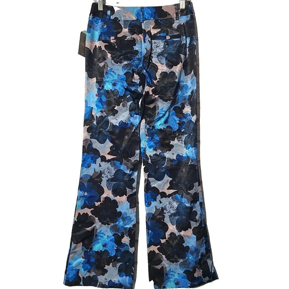 Anthropologie Elevenses The Brighton Pants Women's 0 Blue Gray Satin Wide Leg - Picture 2 of 7